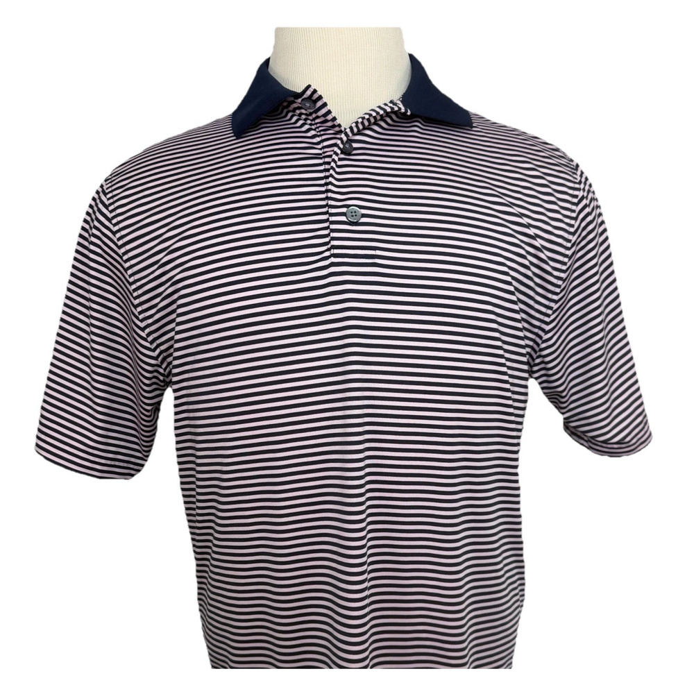 FootJoy FJ Men's Golf Polo Shirt Sz Medium M Pink Navy Stripe ProDry Performance
